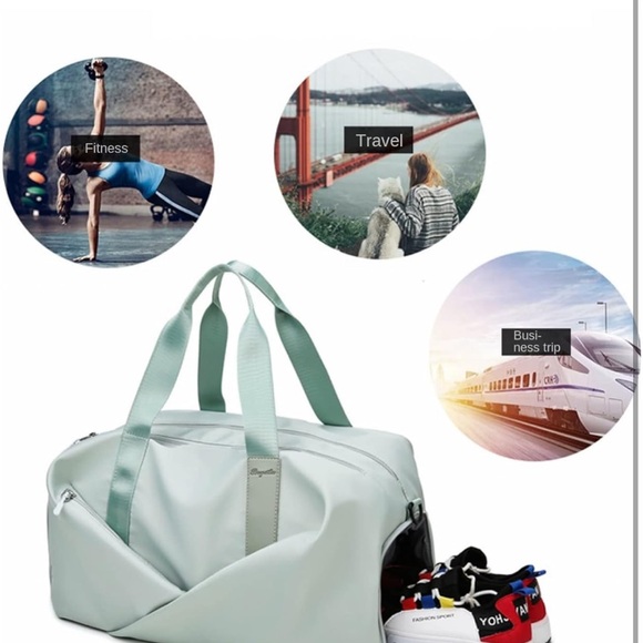 Duffle Gym Bag Separate Shoes Pocket Wet and Dry Separation Small Mint Green - Picture 3 of 10